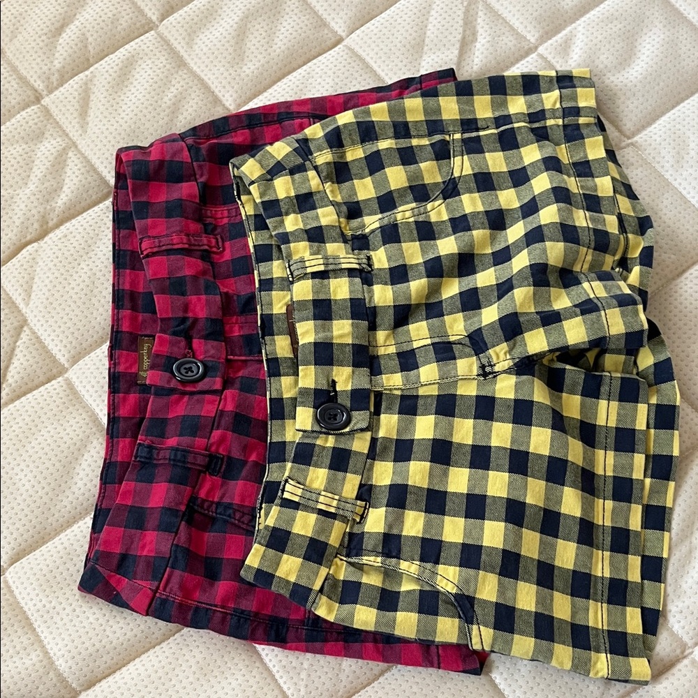 Copper Key Checkered Red and Yellow Jean Shorts